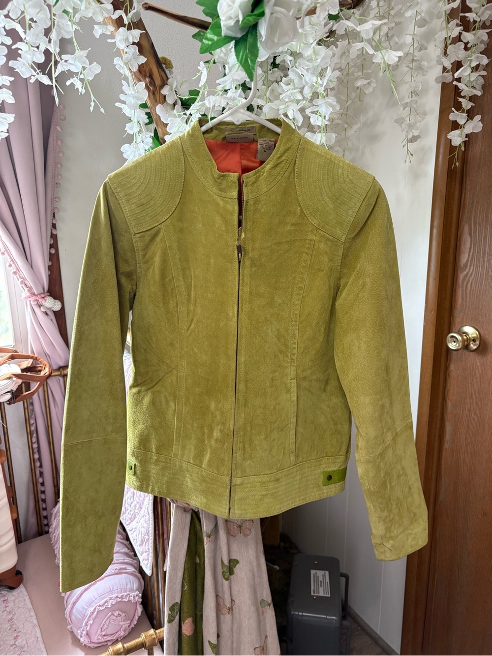 Ruff Hewn Vintage Olive Green Suede Zip Jacket